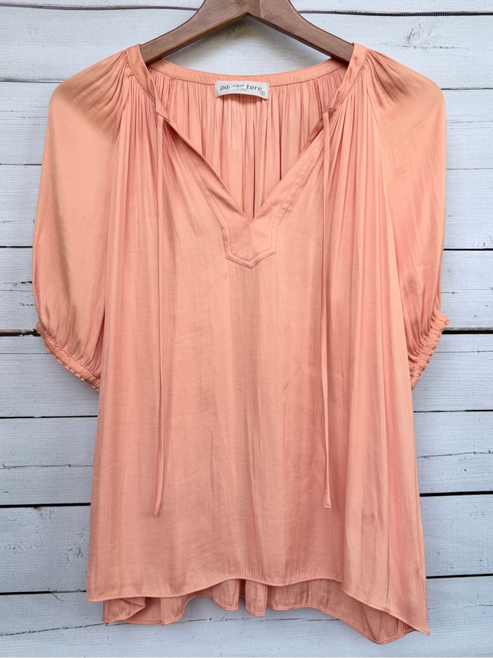 The Pants Store Pleated Split V-Neck Tie Front Blouse - Size Small